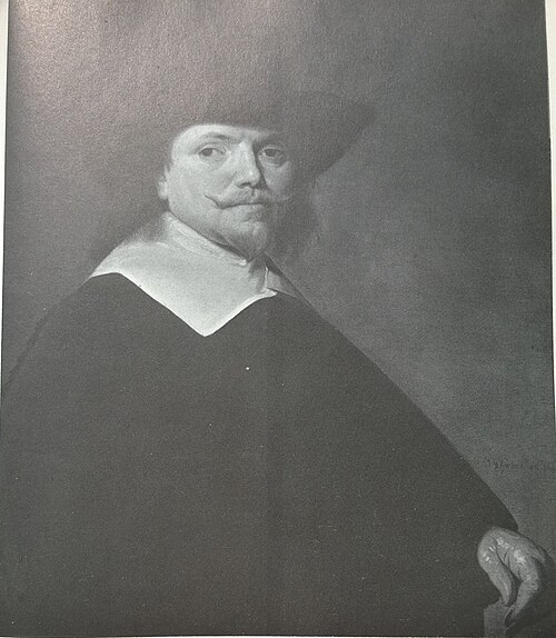 Portrait of a gentleman, three-quarter-length, in black costume with a white lace collar and a black, 1645, Jan Cornelisz. Verspronck