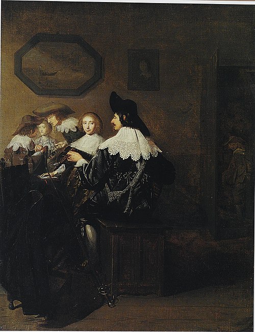 Company with a man playing the lute, seated at a table, 1640, Jan Cornelisz. Verspronck