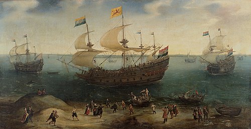 The Amsterdam four-master 'De Hollandse Tuyn' and other ships on their return from Brazil under the , 1622, Hendrick Cornelisz Vroom