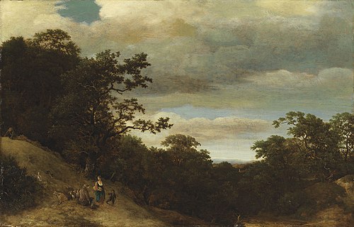 Peasants in a wooded landscape, , Cornelis Vroom