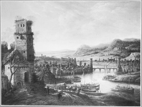 View of an old city on the Rhine, 1650, Jacob de Wet