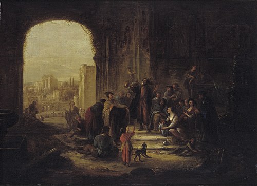 Diogenes probeert bij daglicht met een aangestoken lantaarn, 1650, Jacob de Wet