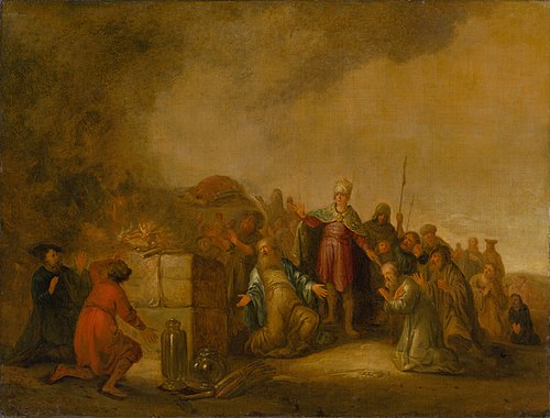 Eliášova obeť bohovi Baalovi na hore Karmel, 1640, Jacob de Wet