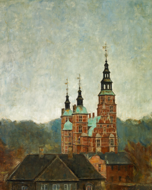 Landscape at Rosenborg castle., 1919, Svend Hammershøi