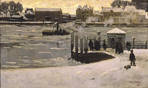 Gezicht op Dordrecht bij IJsgang, 1897, Willy Sluiter