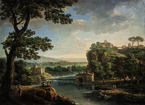 Paysage fluvial avec pêcheurs, 1750, Giuseppe Zais
