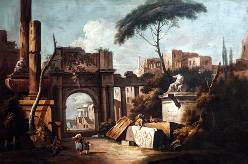 Ruines avec une grande arche et des colonnes, 1730, Giuseppe Zais