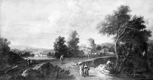 An Italian Landscape with Figures and Cattle, 1754, Giuseppe Zais
