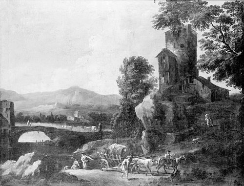 Mountain Landscape with Picturesque Buildings, 1754, Giuseppe Zais