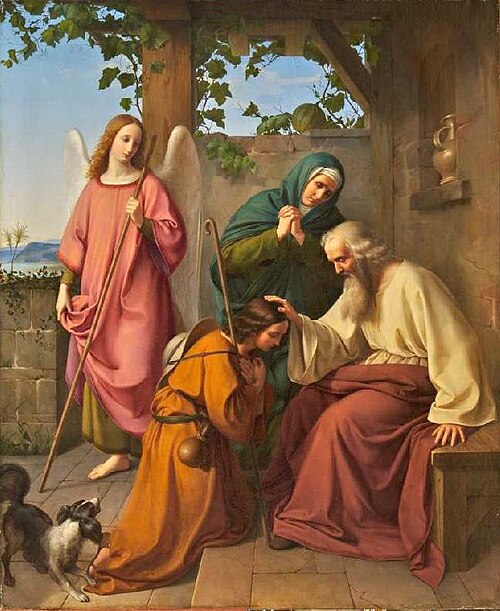 Adieu entre Tobie et son père aveugle, 1836, Auguste Chauvin