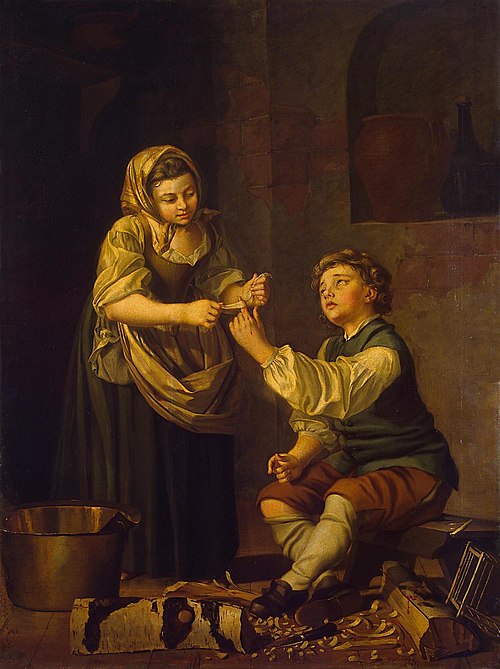 Children Bandaging a Finger, 1781, Pehr Hilleström