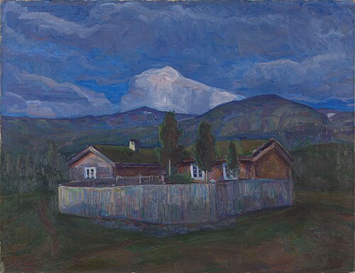 The Holbø Mountain Farm in Moonlight, 1909, Kristen Holbø