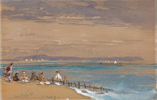 Beach Scene with Figures by a Breakwater, 1861, James Holland