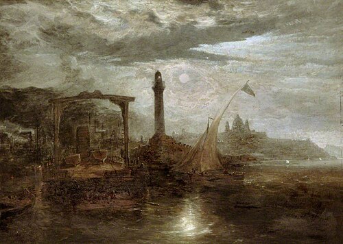 The Port of Genoa, Moonlight, 1852, James Holland