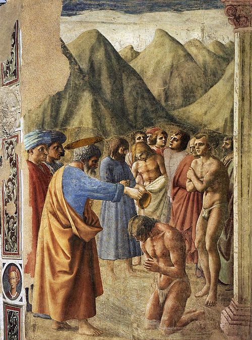 Baptism of the Neophytes, 1425, Masaccio