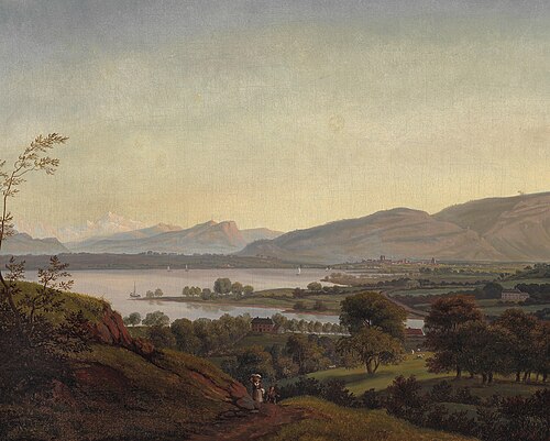 View of Lake Geneva seen from Bonnet's terrace, in the middle distance Geneva, in the background Mon, 1779, Jens Juel