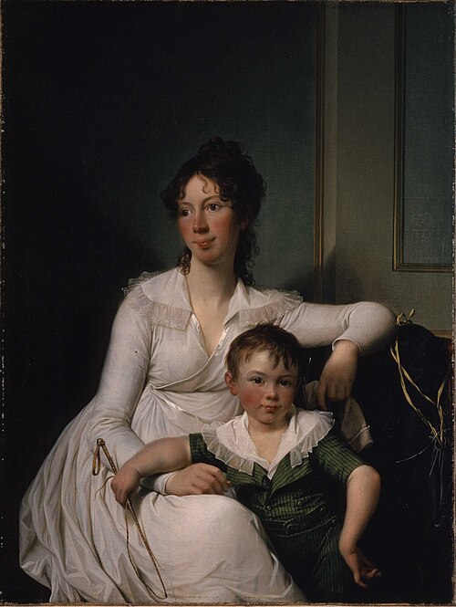 Portrait of Elisabeth Henriette Bruun de Neergaard with her eldest son Henrik, 1799, Jens Juel