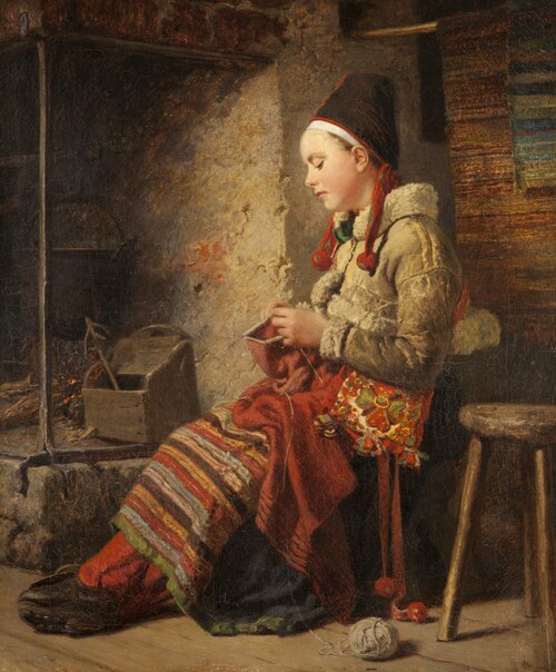 Rättvik Girl by the Fireside, 1860, Johan Fredrik Höckert