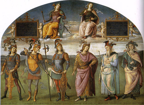 Force et Tempérance avec six héros antiques, 1497, Le Pérugin