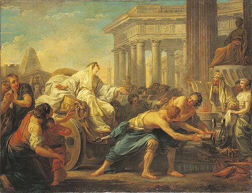 Cléobis et Biton conduisent le char de leur mère au temple de Junon, 1764, Antoine-François Callet