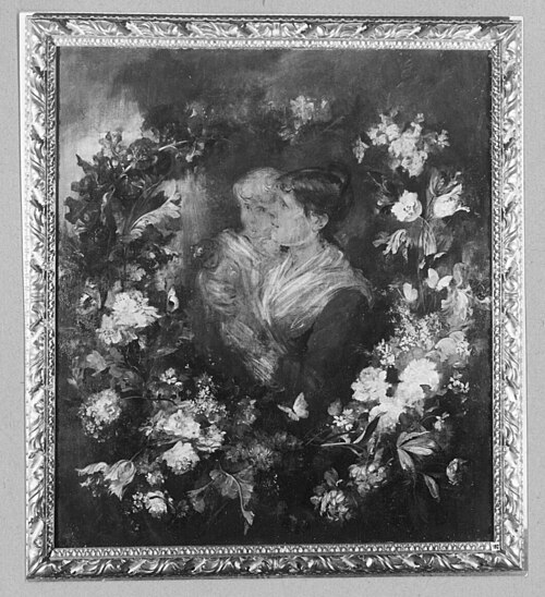 M. v. Lembach with daughter in flower-frame, 1861, Franz von Lenbach