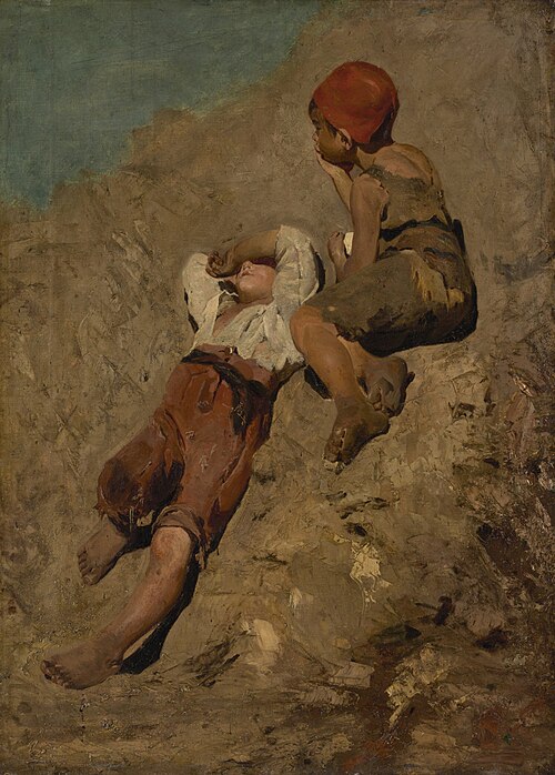 Two Peasant Boys on a Hillside, 1859, Franz von Lenbach
