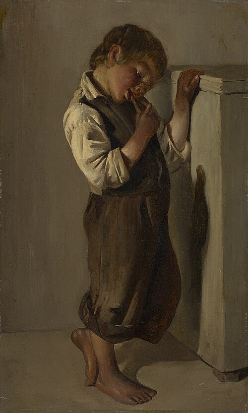 Bauernjunge beim Brotessen in der Stube, 1857, Franz von Lenbach