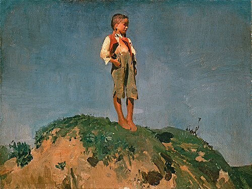 Shepherd boy on a grass hill, 1859, Franz von Lenbach