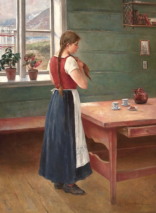 Pike på kjøkkenet, 1920, Axel Ender