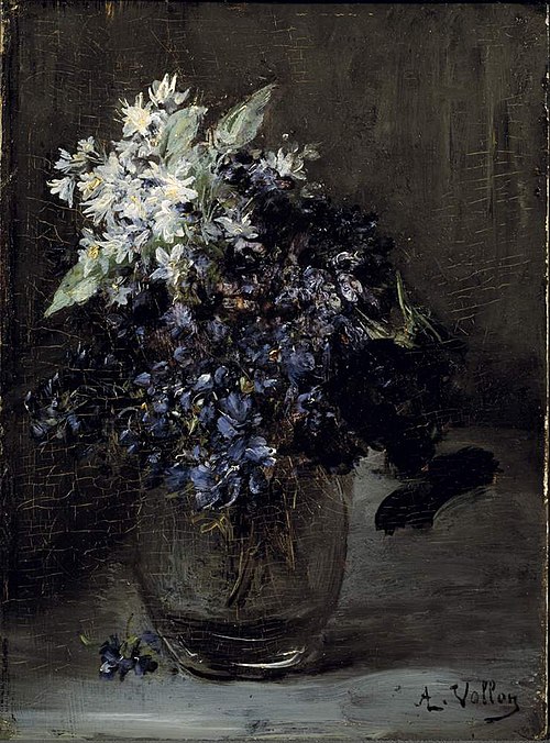 "Violettes de parma" in een glas, 1874, Antoine Vollon