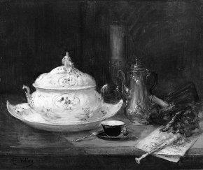 Stilleven met soepterrine en doedelzak, 1870, Antoine Vollon