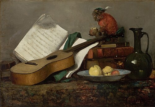 Still Life with a Monkey and a Guitar (Art and Gluttony), 1864, Antoine Vollon