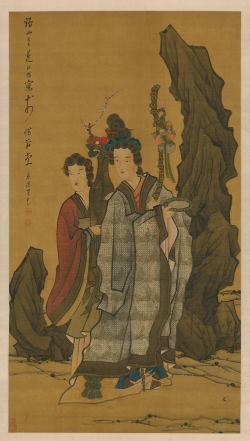 陈洪绶、严湛合画仕女轴, , Chen Hongshou