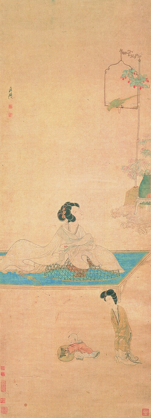 明  陈洪绶  斜倚熏笼图轴, , Chen Hongshou
