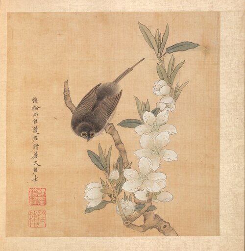 Paintings after Ancient Masters: A Bird and Peach-Blossom Branch, 1625, Chen Hongshou