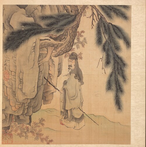 Paintings after Ancient Masters: Scholar with Staff and Brush, 1625, Chen Hongshou