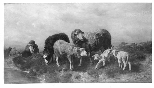 Schafherde mit Hirtenmädchen, 1879, Anton Braith