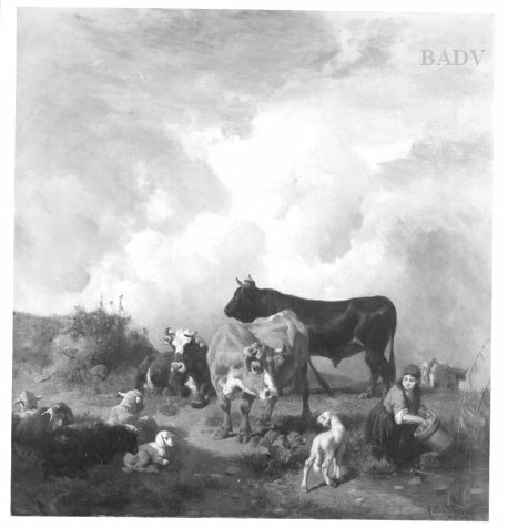 cows and shepherdess, 1861, Anton Braith