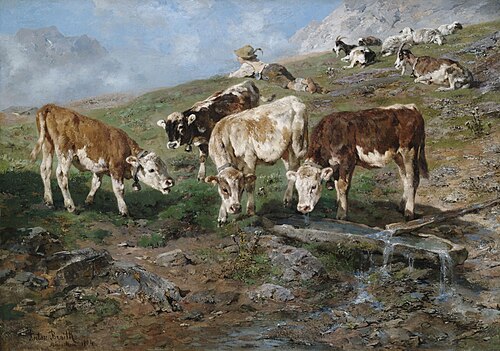 Young Cattle at the Klausen Pass, 1904, Anton Braith