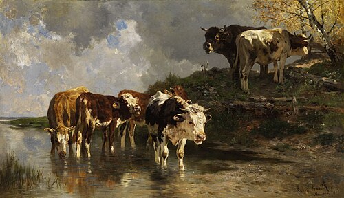 Rinder an der Tränke, 1883, Anton Braith