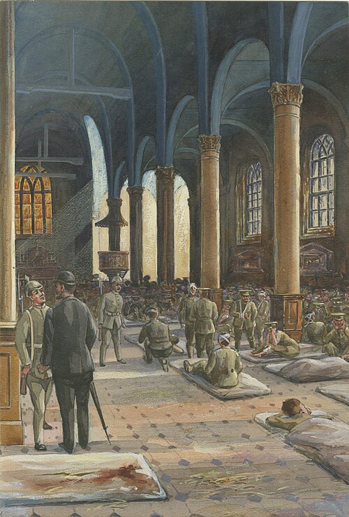 Bivouacking in a Church, 1915, Arthur Nantel