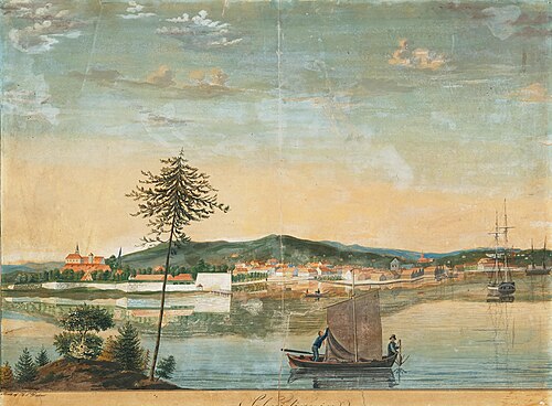 Akershus og Christiania fra sjøen, 1820, Hans Peter Dahm