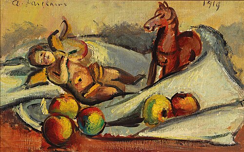 Stillleben mit Äpfeln, Putto und Pferdchen, 1919, Anton Faistauer