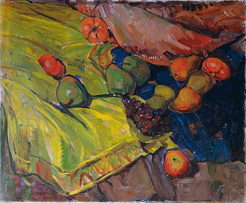Still-life with fruits on green cloth, 1911, Anton Faistauer