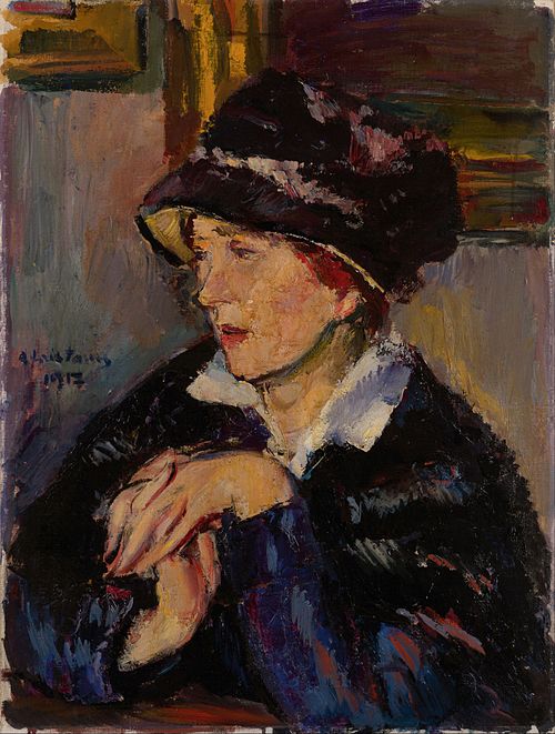 Femme avec un chapeau noir., 1917, Anton Faistauer