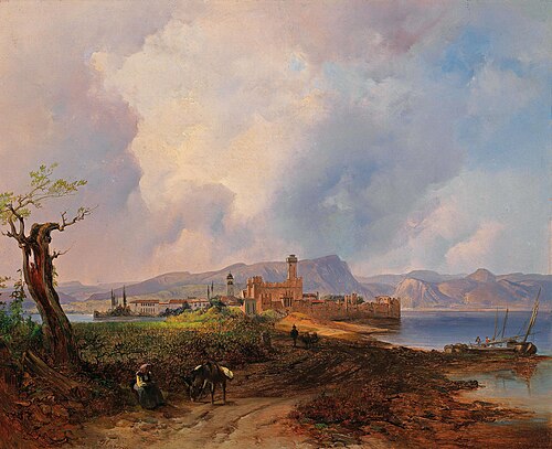 Ansicht des Castell Sermio, auf der Insel Sermione am Gardasee, 1876, Anton Hansch