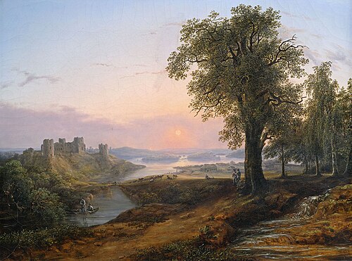 Weite Flusslandschaft im Abendlicht., 1836, Anton Hansch