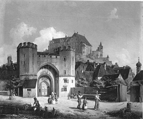 Das Ländtor in Landshut, 1842, Anton Höchl