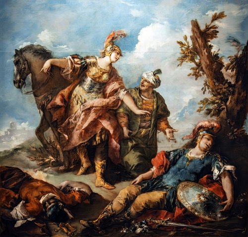 Erminie et Vafrino trouvent Tancrède blessé, , Gianantonio Guardi