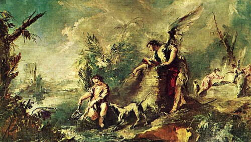Tobias fishing with the Archangel Raphael, 1752, Giovanni Antonio Guardi